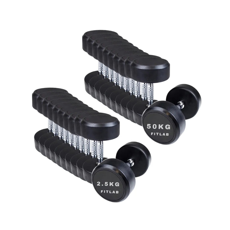 PRO DUMBBELLS 2.5KG TO 50KG - 20 X PAIRS WITH 2 RACKS