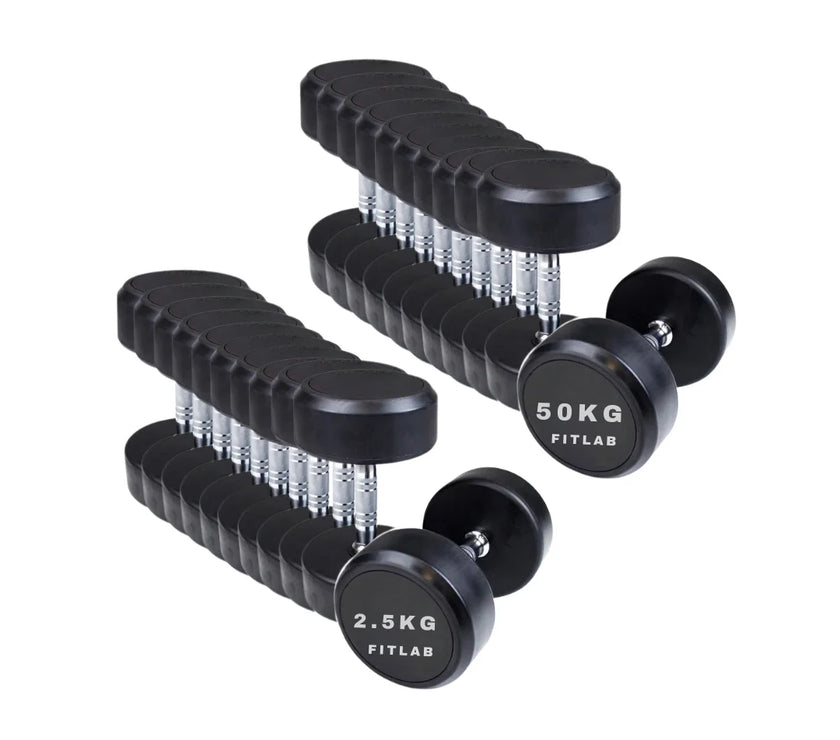 PRO DUMBBELLS 2.5KG TO 50KG - 20 X PAIRS WITH RACK