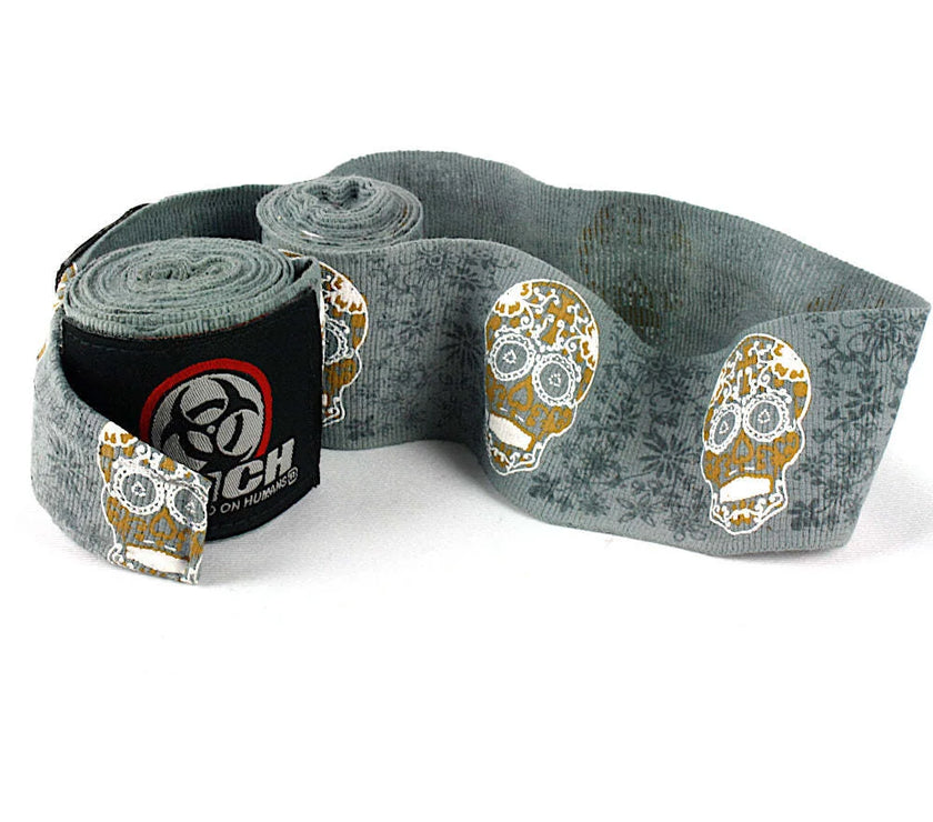 HAND WRAPS - Urban - 4.5m STRETCH - GOLD SKULL