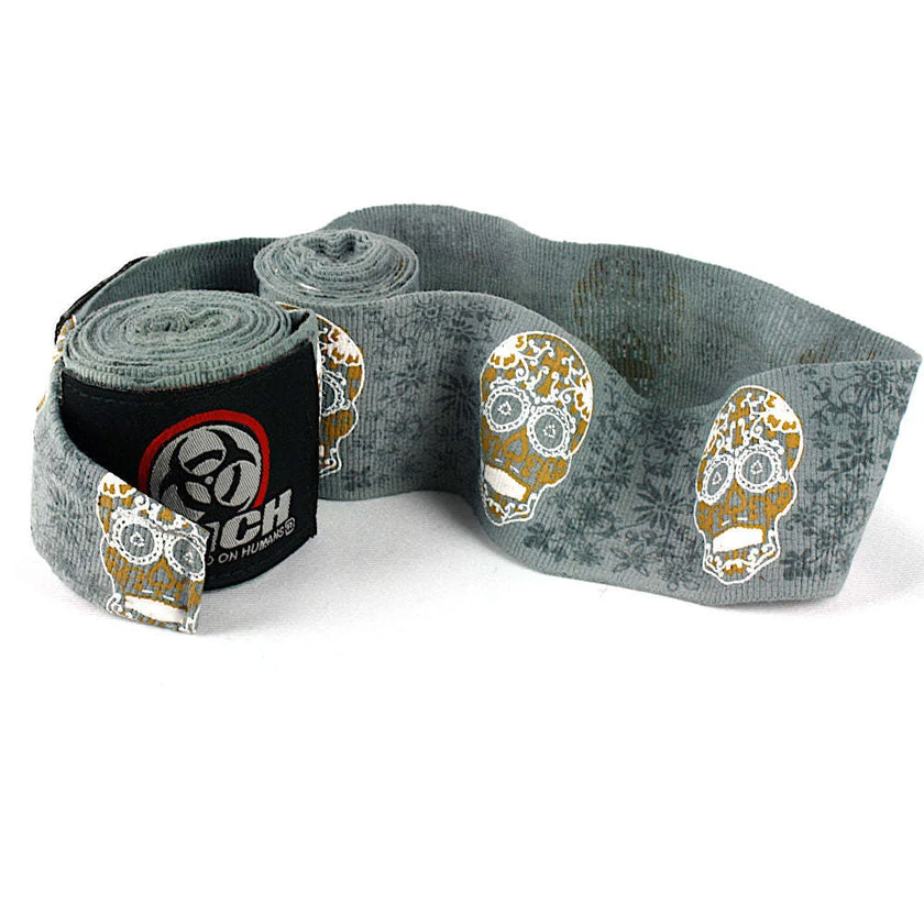 HAND WRAPS - Urban - 4.5m STRETCH - GOLD SKULL