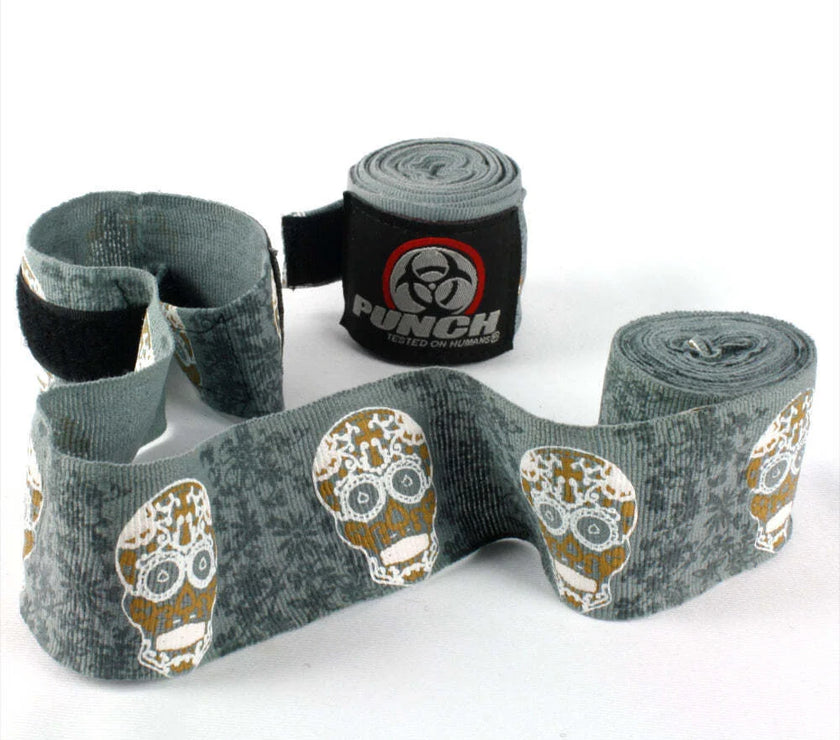 HAND WRAPS - Urban - 4.5m STRETCH - GOLD SKULL