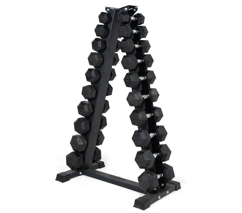 1kg to 10kg Rubber Hex Dumbbell Set With Vertical Stand